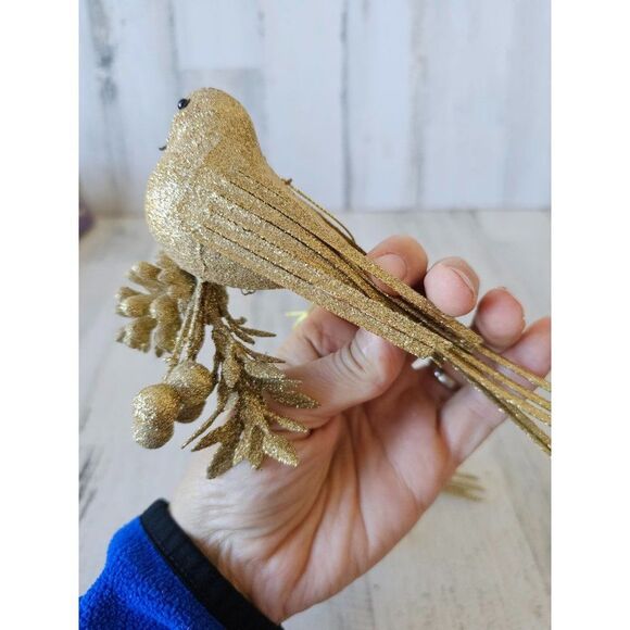 Gold bird ornament glitter Xmas tree - Picture 4 of 10